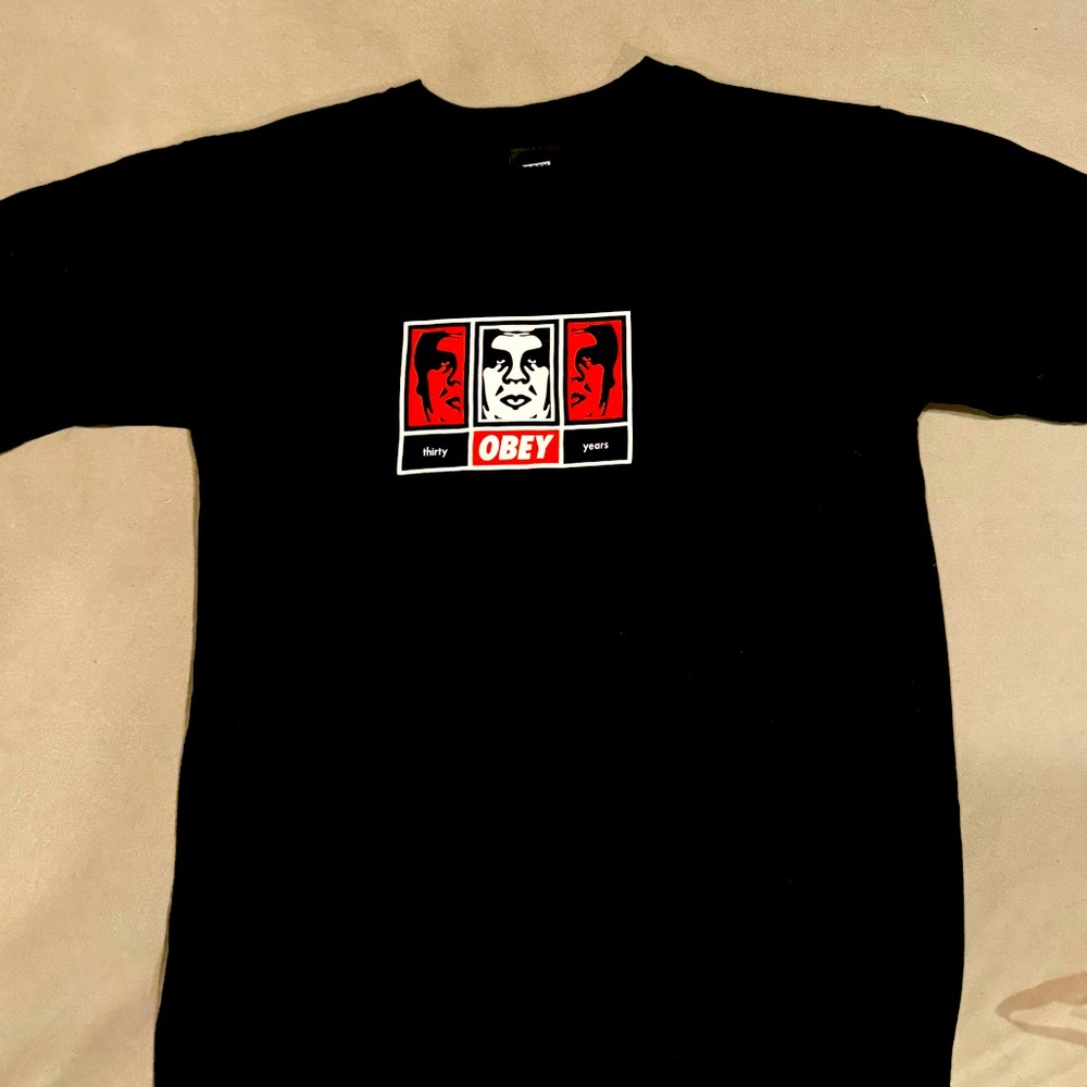 Small Obey t-shirt- barely worn. Nonsmoking home. Perfect for back to school.